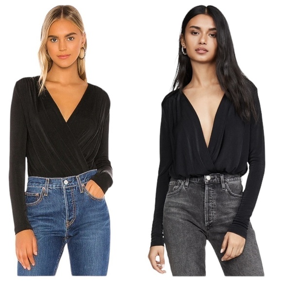 Free People long sleeve black bodysuit, slouch neckline, long sleeves, size Med - Picture 1 of 11